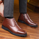Men's Winter Cap Toe Warm Plush Business Leather Boots