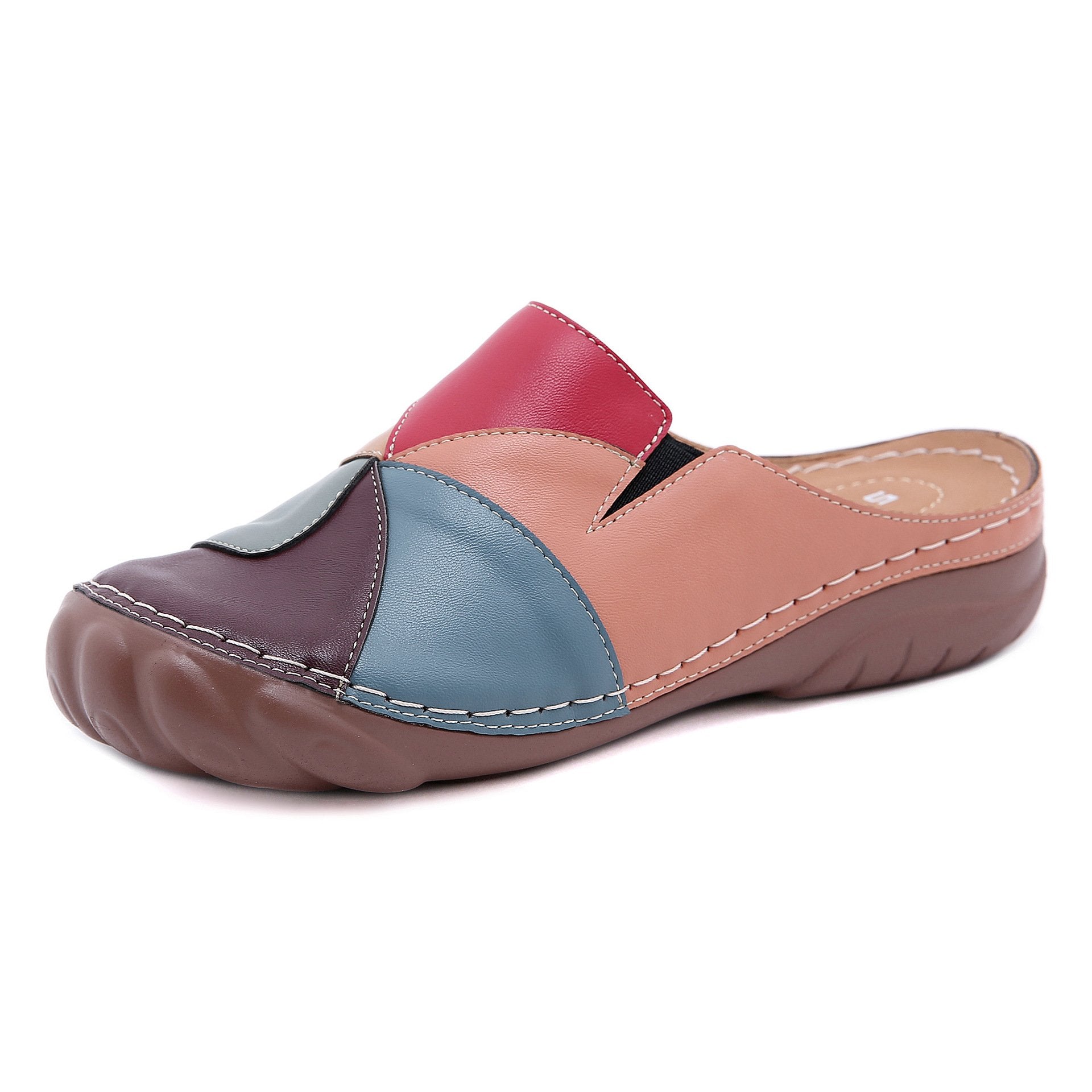 Women Comfortable Slip On Color Block Mules Slippers