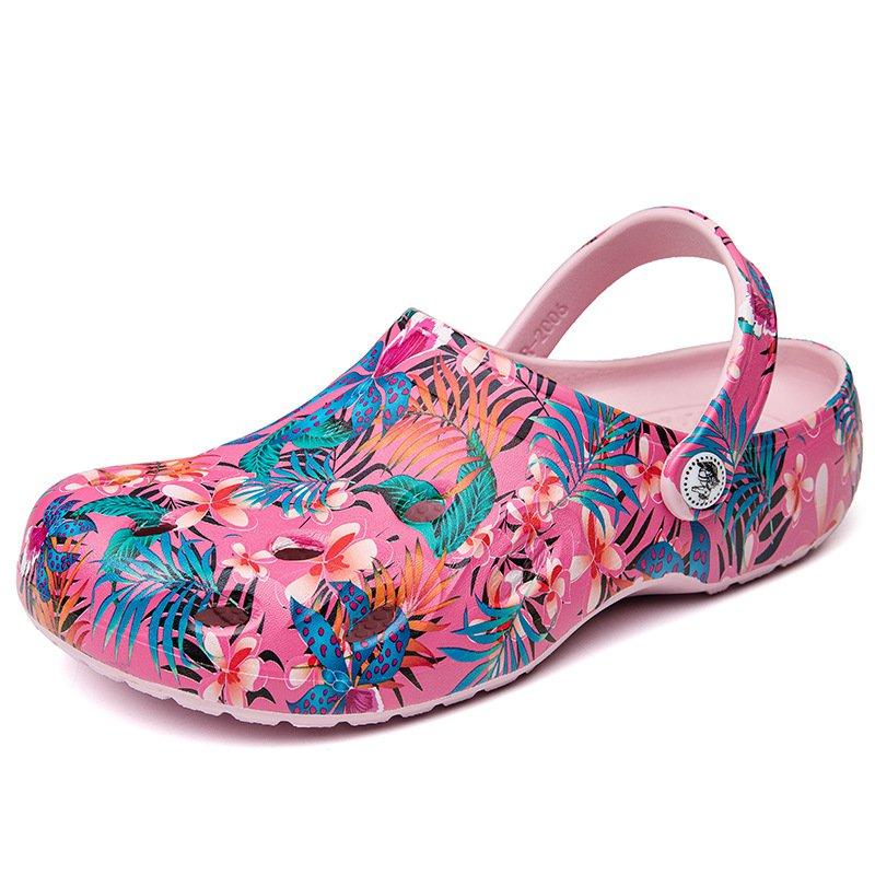 Women Casual Summer Flowers Pattern Comfortable Closed Toe Beach Sandals