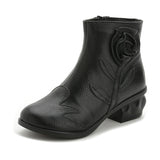 Women's Winter Plush Lining Genuine Leather Flower Decoration Zipped Boots