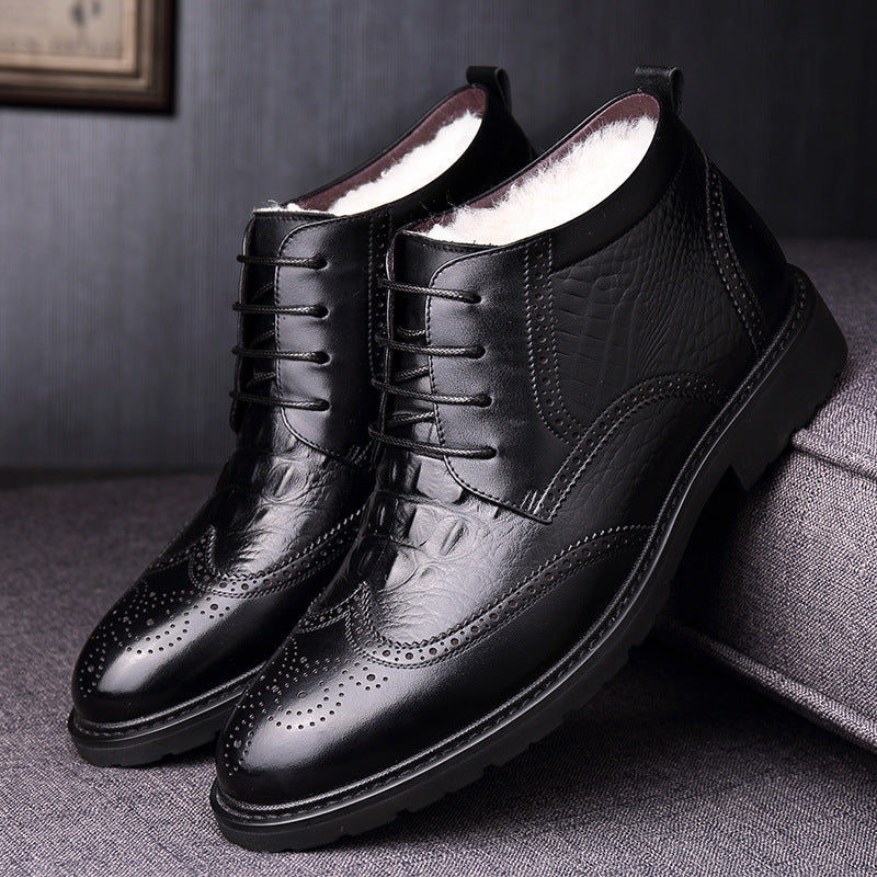 Men's Winter Crocodile Pattern Warm Ankle Leather Boots
