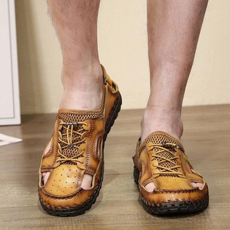 Men Summer Genuine Leather Elastic Band Sandals