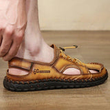 Men Summer Genuine Leather Elastic Band Sandals