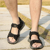 Men Comfy Cowhide Leather Opened Toe Hook Loop Outdoor Sport Sandals