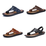 Men's Summer Genuine Leather Sandals Beach Slippers Casual Shoes Flip-flops