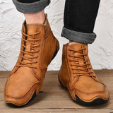Men's Winter Boots Leather Short Boots Snow Boots Waterproof Flat Boots