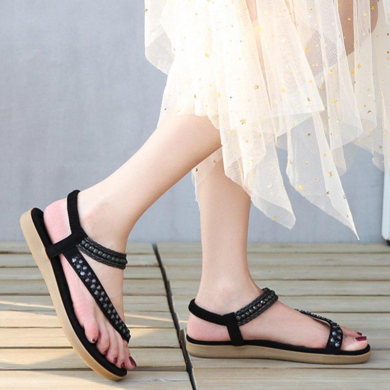 Women Comfortable Flat Heel Summer Elastic Band Chunky Sole Sandals