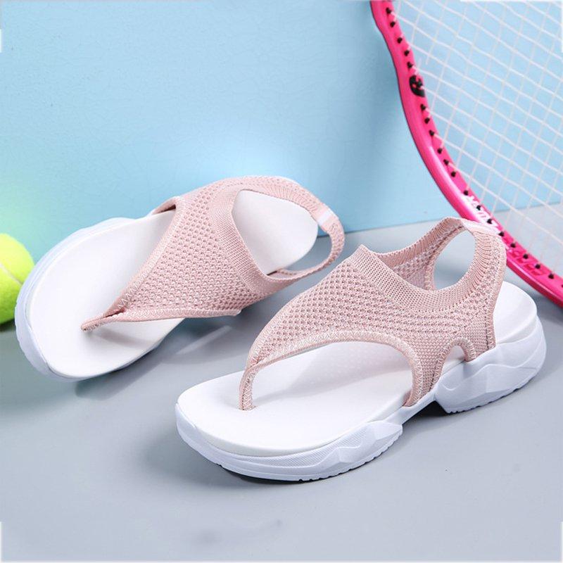 Women Comfortable Fly Knitted Fabric Flip Flops Flat Thick Sole Sandals