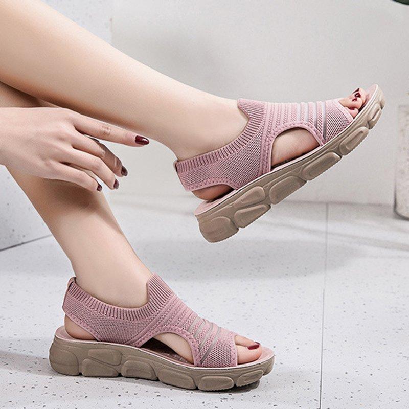 Women Summer Daily Knitted Fabric Chunky Sole Sandals