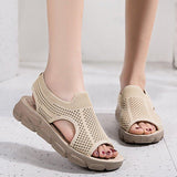 Plus Size Women Summer Knitted Fabric Thick Sole Sandals