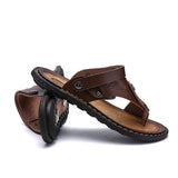 Men's Summer Genuine Leather Sandals Beach Slippers Casual Shoes Flip-flops