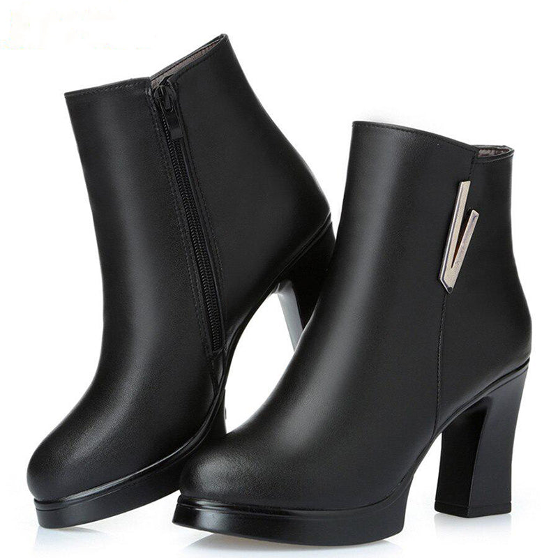 Woman's Ankle Boots Ladies Genuine Leather High-heeled Boots