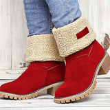 Women's Chunky Heel Round Toe Snow Boots