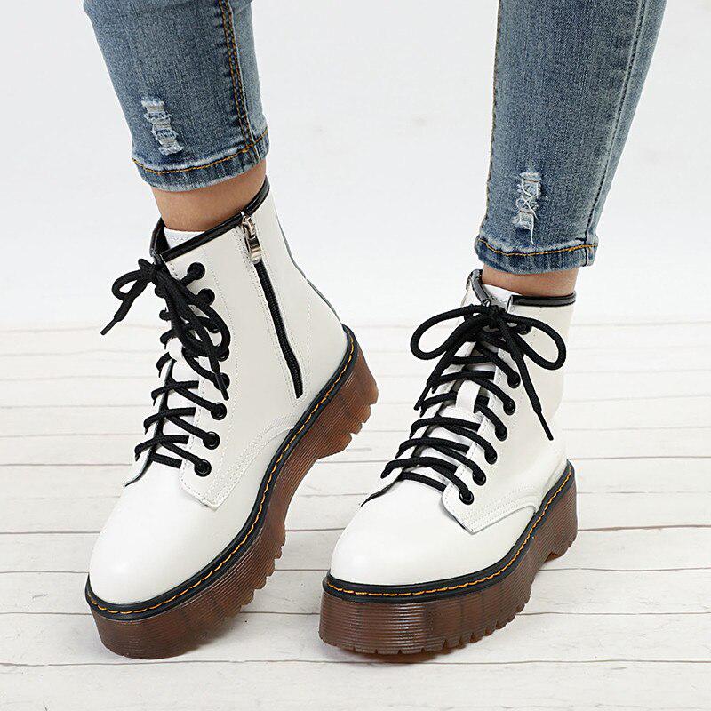 Women's Autumn Ankle Boots Casual Lace Up Low Heels Shoes