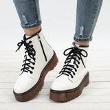 Women's Autumn Ankle Boots Casual Lace Up Low Heels Shoes