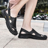 Men Summer Flat Heel Sandals Casual Cowhide Leather Shoes