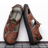 Men Outdoor Cowhide Leather Flat Heel Daily Sandals