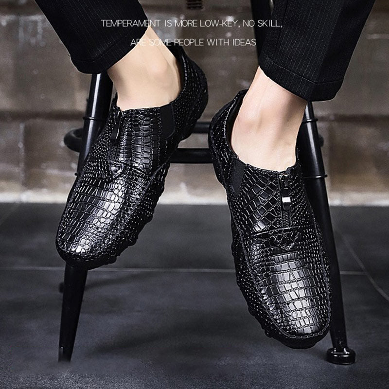 Men's Loafers & Slip-Ons Business Crocodile Pattern Breathable British Leather Shoes