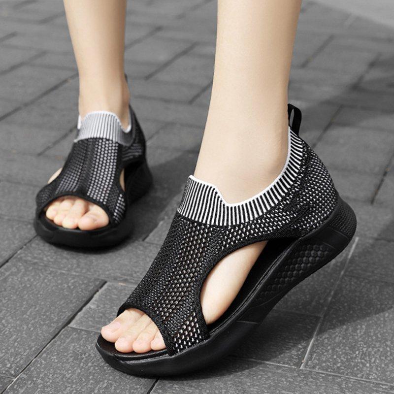 Women Daily Summer Flat Knit Fabric Athletic Sandals