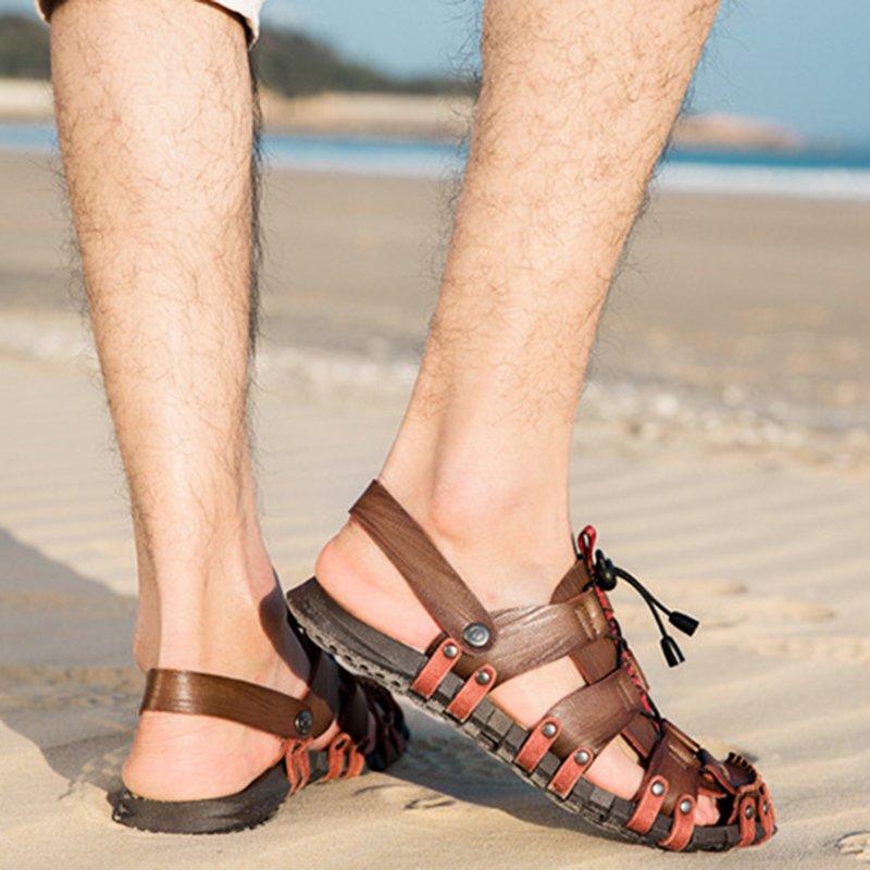 Men Summer Beach Leather Flat Sandals