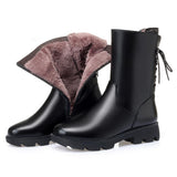 Women's Winter Boots Genuine Leather Thick Wool Ladies Roman Boots
