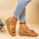 Women's round toe platform Velcro sandals
