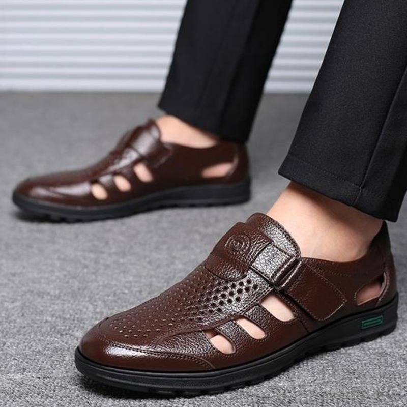 Men's Genuine Leather Sandals Outdoor Breathable Beach Shoes