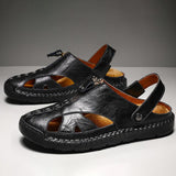 Men Genuine Leather Beach Shoes Sandals Cogs