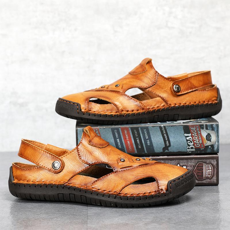 Men Summer Genuine Leather Beach Sandals Slippers