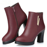 Woman's Ankle Boots Ladies Genuine Leather High-heeled Boots