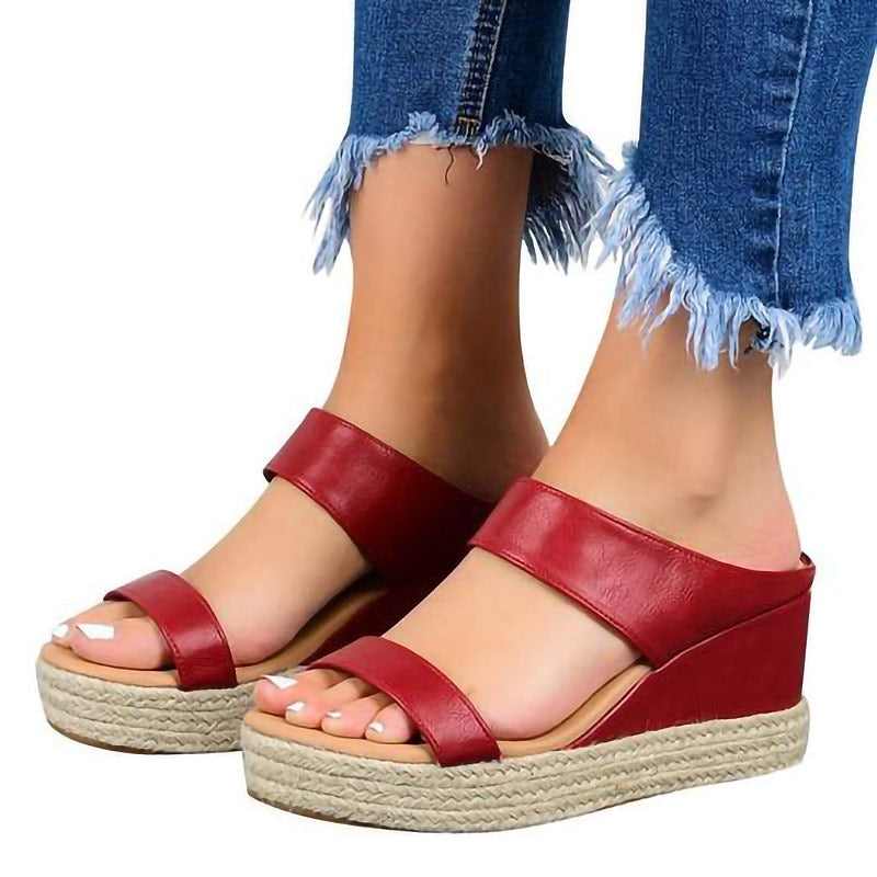 Womens Platform Wedge Sandals High Heel Slip-on Open Toe Slides