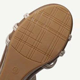 Women Bohemian Wood Texture Round Button Decor Comfy Casual Wedges Sandals