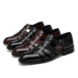 Men's Business Casual Sandals Ankle Strap Flats Soft Leather Shoes