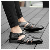 Men's Business Casual Sandals Ankle Strap Flats Soft Leather Shoes