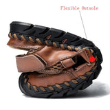 Men Genuine Leather Hand Stitching Breathable Mesh Casual Soft Sandals