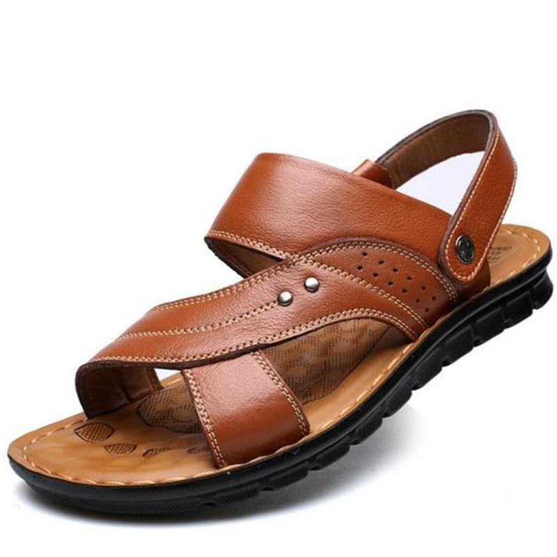 Men's Summer Genuine Leather Sandals Comfortable Slip-on Beach Shoes