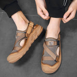 New Men'S Outdoor Leather Mesh Beach Sandals