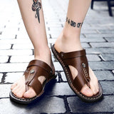 Men's Summer Genuine Leather Sandals Beach Slippers Casual Shoes Flip-flops