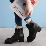 Women's Winter Genuine Leather Flower Decoration Block Heel Ankle Boots