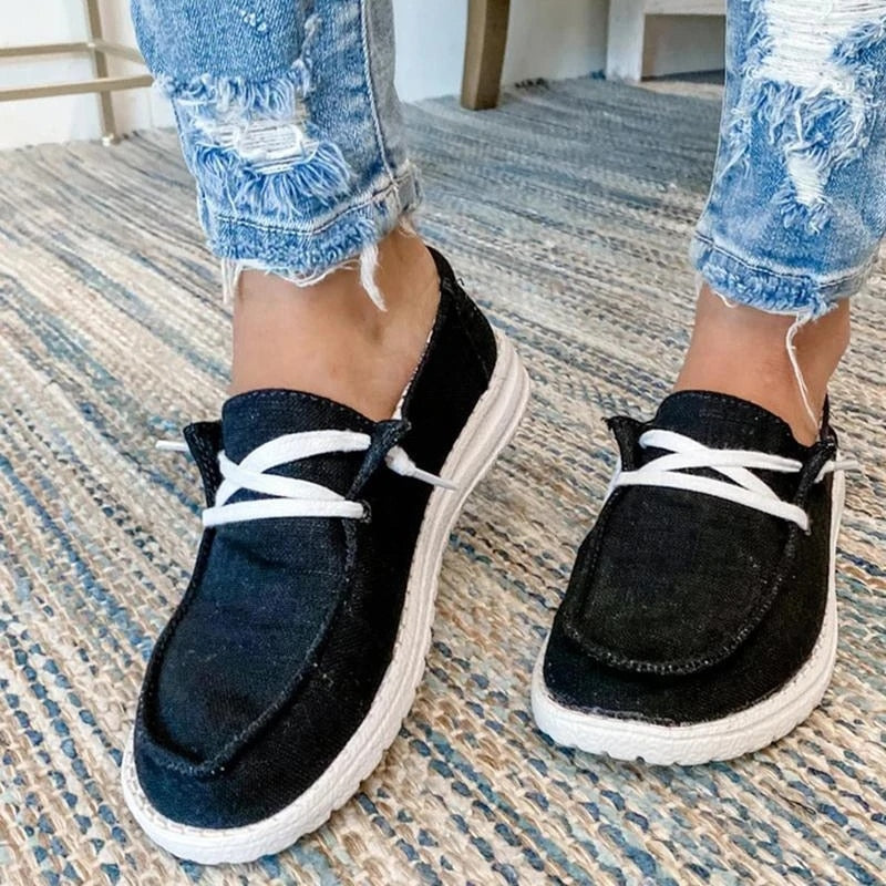Canvas Shoes Women Lace Up Sneakers Loafers Soft Breathable Casual