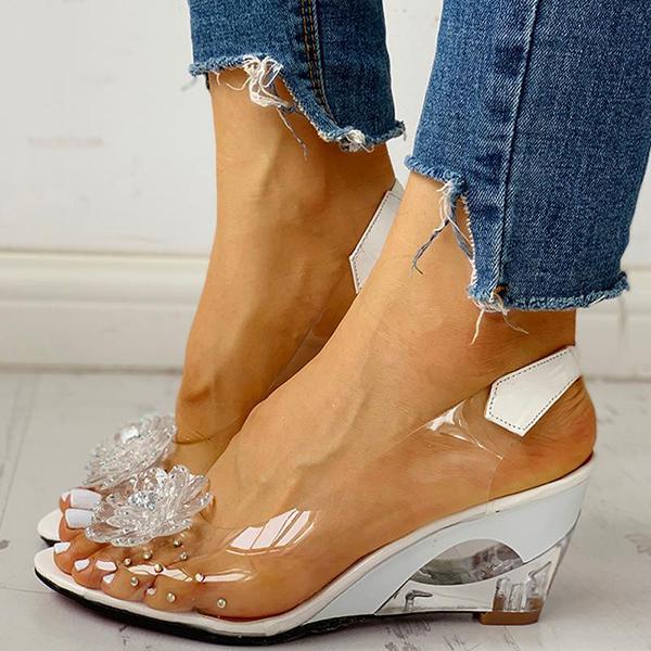 Women's Studded Flower Transparent Wedge Sandals
