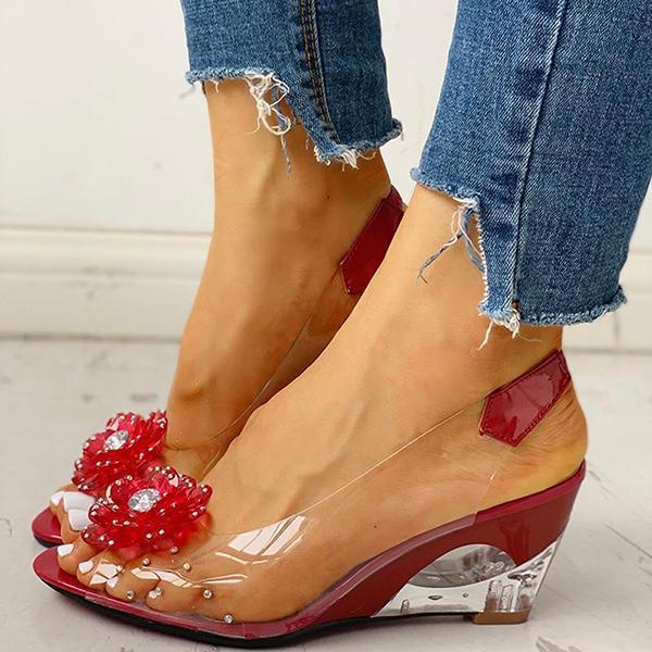 Women's Studded Flower Transparent Wedge Sandals