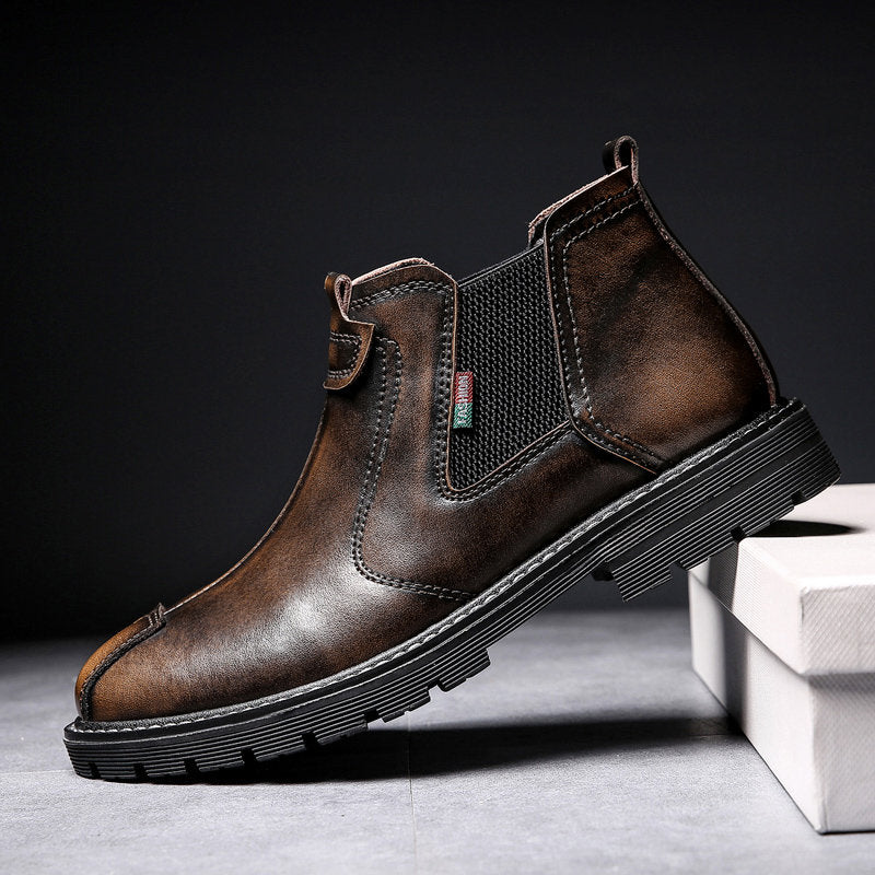 Men's Winter Vintage Leather Plush Lining Warm Chelsea Boots