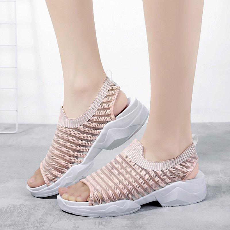 Women Summer Knitted Fabric Open Toe Sandals