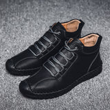 Men's Winter Hand Stitching Leather Warm Soft Ankle Boots