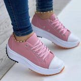 Round Toe Lace-up Platform Arch Support Canvas Shoes