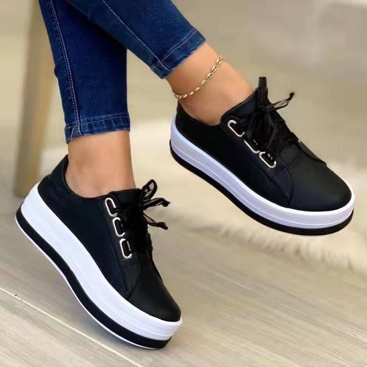 Round Toe Platform Sneakers For Women Ribbon Casual Shoes