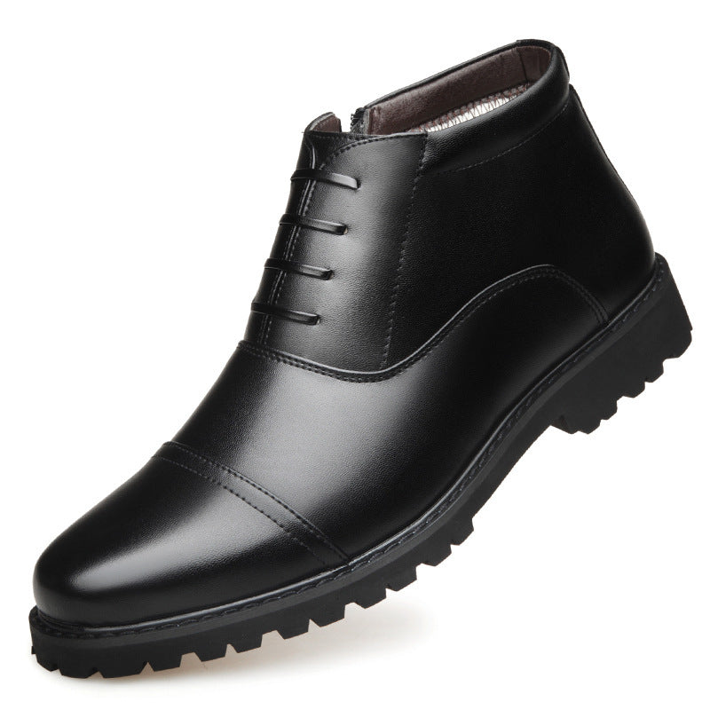 Men's Winter Cap Toe Warm Plush Business Leather Boots
