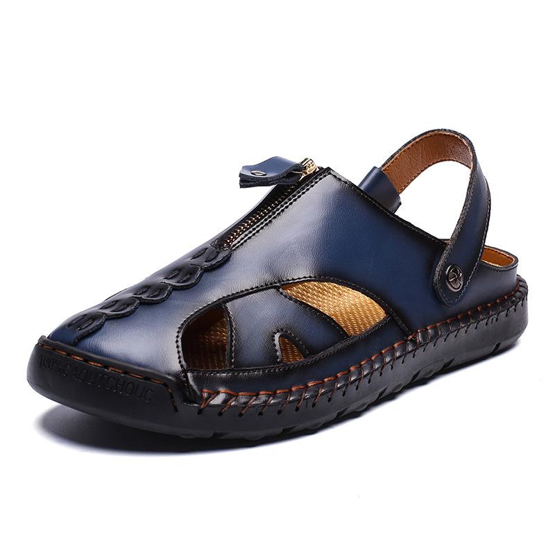 Men Genuine Leather Beach Shoes Sandals Cogs