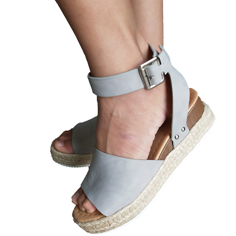 Women's Linen Wedge Platform Fish Mouth Sandals